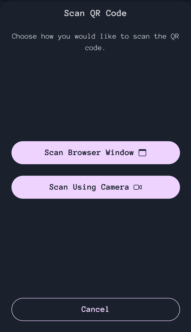 Scan QR code selection